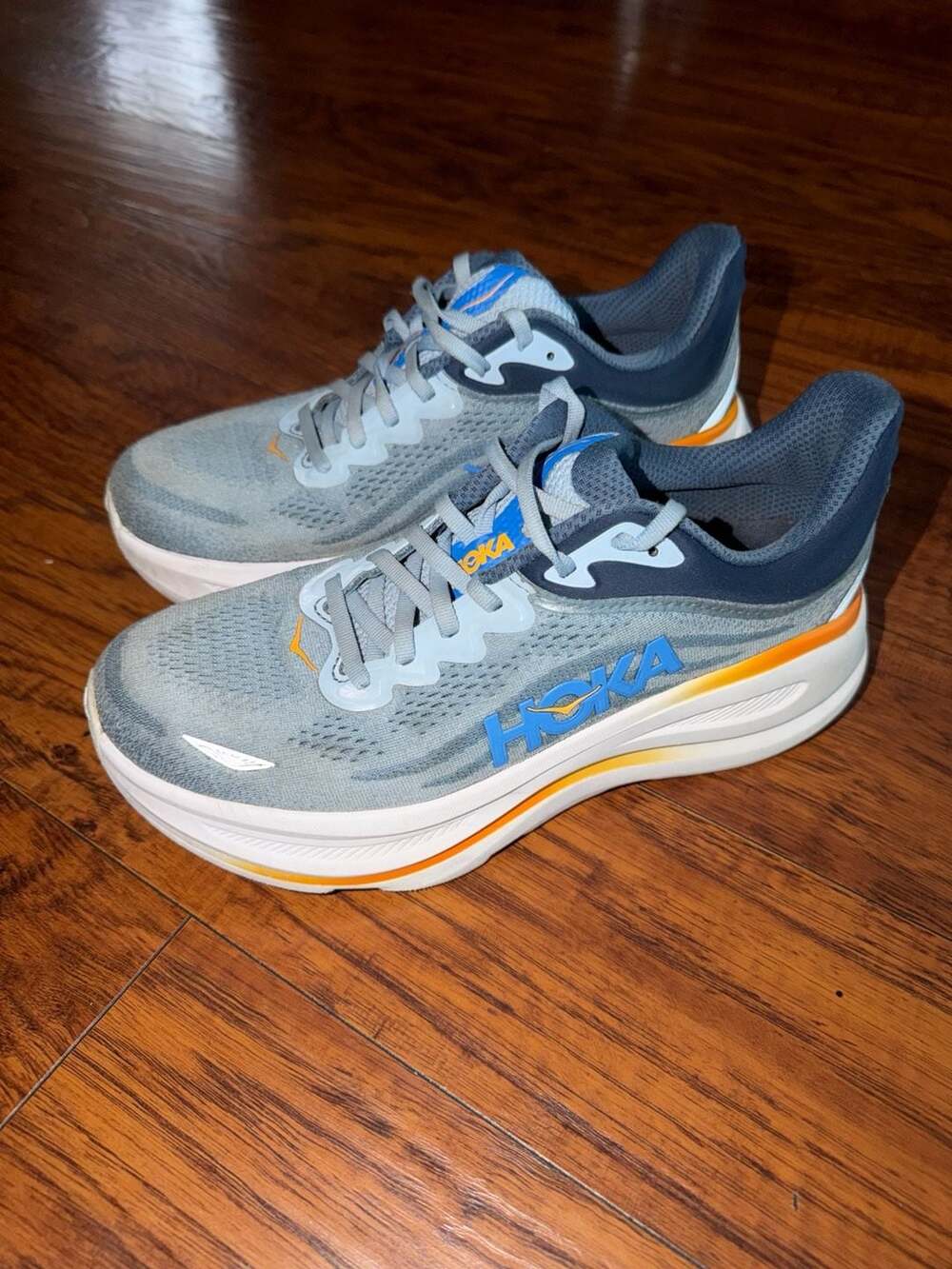 HOKA Bondi 9 Running Shoes Drizzle Downpour Blue Orange